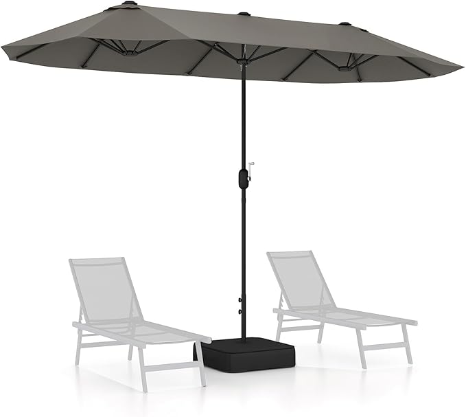 Giantex Patio Umbrella with Base, Double-Sided Outdoor Umbrella with Crank Handle, Umbrella Base Stand with 2 Sandbags, 12 Metal Ribs, Market Umbrellas for Garden Poolside Deck