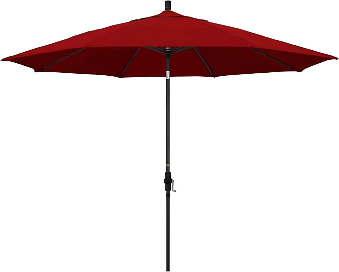 California Umbrella 11Ft Premium Sunbrella Patio Umbrella, Hand-Crank, Tilt-Collar, Black Frame, Jockey Red Fabric