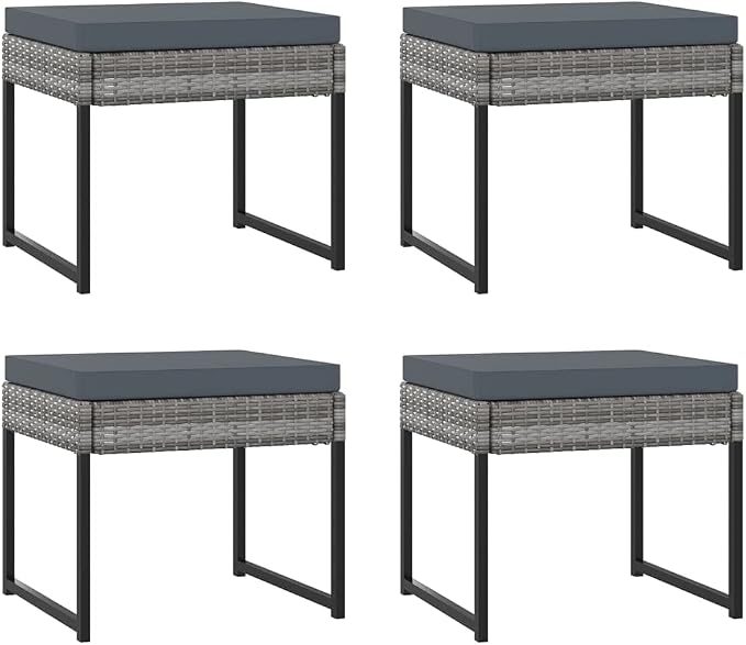 9 Piece Patio Dining Set with Cushions Poly Rattan Gray Outdoor Furniture for 8 People Modern Garden Table and Chairs with Tempered Glass Top Removable Washable Covers