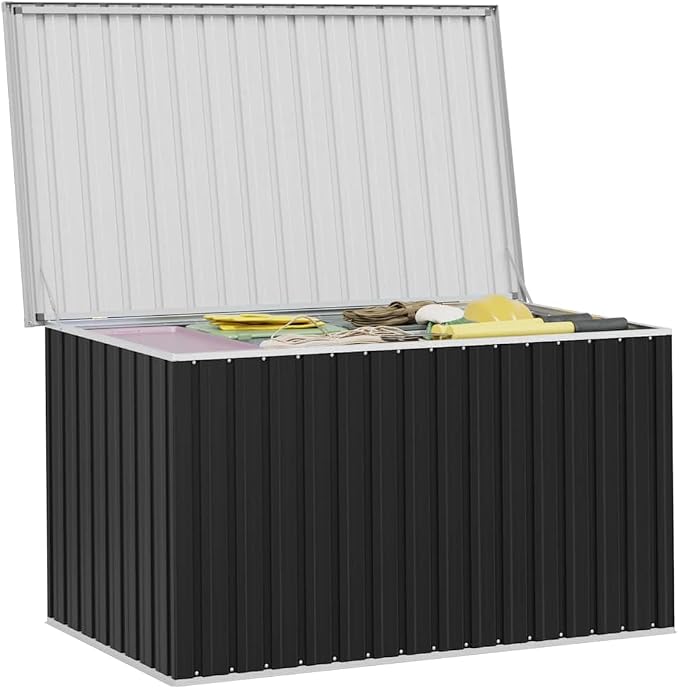 Modern Design Outdoor Storage Container Galvanized Steel Garden Storage Box Weather Resistant Garden Tool for Patio Furniture Large Anthracite