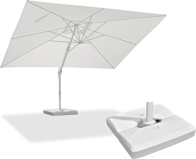 PURPLE LEAF 10' × 13' Patio Umbrella With Base White Cantilever Umbrella Square Outdoor Offset Umbrella Windproof with 360° Rotation for Garden Deck Pool, White