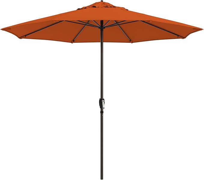 California Umbrella 12-Year Protection 9-Ft Outdoor Patio Umbrella, Sunbrella Fade-Resistant Fabric, Auto-Tilt, Heavy Duty Aluminum Frame, 8 Reinforced Ribs for Pool or Deck, Bronze Pole, Tuscan