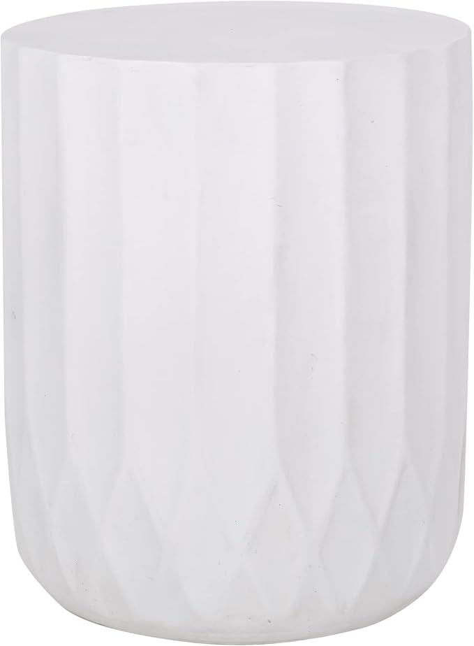 Round Outdoor Side Table, Antique White Concrete