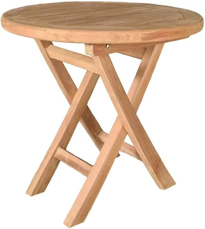 Plow & Hearth Small Round Teak Folding Side Table