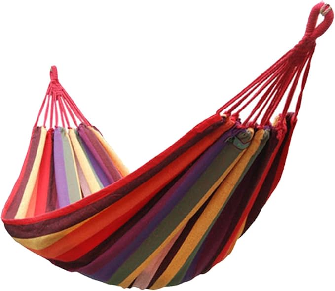 TIDTALEO Portable Camping Hammock Canvas Swing Outdoor Hanging Chair 190x85cm Striped Rainbow Color Lightweight for Garden Patio and Indoor Use