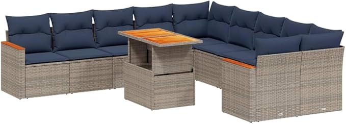 vidaXL Patio Sofa Set with Cushions 11 Piece, Outdoor Sectional Sofa Couch, Patio Conversation Set for Garden Backyard, Gray Poly Rattan