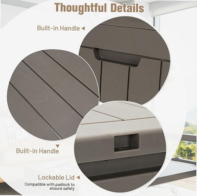 Light Brown 30-Gallon PP Woodgrain Deck Box Outdoor Storage Seat with Waterproof Lid, 22x17x21in for Patio