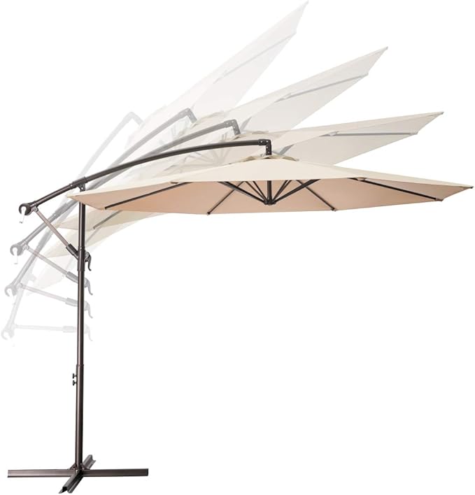 MEWAY 10ft Outdoor Umbrella Patio Offset Cantilever Umbrella, Large Market Deck Pool Backyard Sunshade Umbrella with 8 Sturdy Ribs, Crank & Cross Base