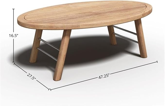 Pemberly Row Contemporary Oval Outdoor Coffee Table, Premium Teak Wood, Hand-Sanded Finish, Slatted Top, Mid-Century Design, Durable Patio Furniture for Garden, Deck, or Porch Use
