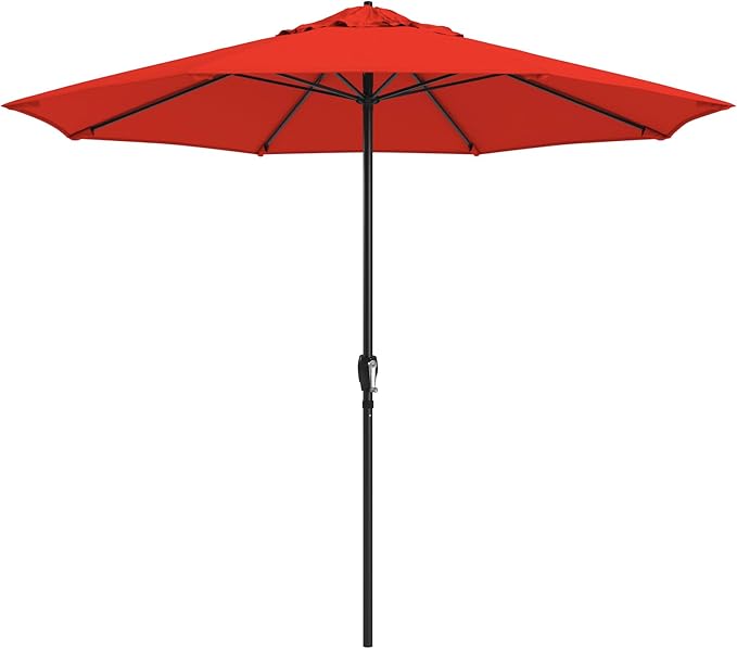 California Umbrella 8-Year Protection 9 Ft Outdoor Patio Umbrella, Solstice Fade-Resistant Fabric, Auto-Tilt, Heavy Duty Aluminum Frame, 8 Reinforced Ribs for Pool or Deck, Black Pole, Sunset