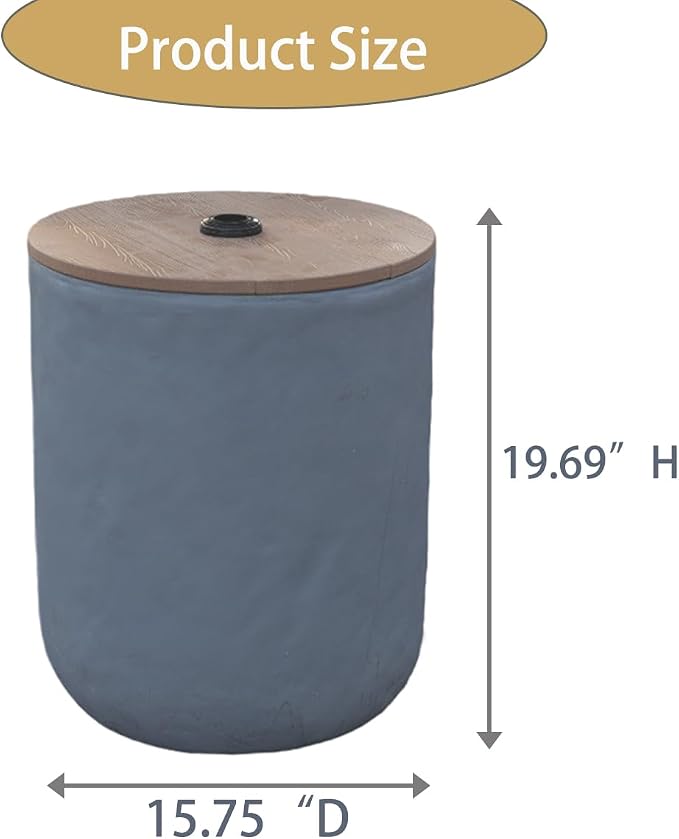Outdoor Patio Side Table with Umbrella Hole, Grey All-Weather Coffee Table, Heavy-Duty Umbrella Stand Base for Yard Poolside Balcony No Assembly