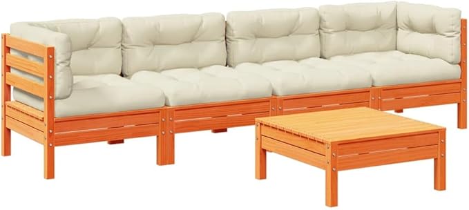 5 Piece Patio Sofa Set with Cushions, Patio Conversation Set Outdoor Sofa Sets Sectional Sofa Front Porch Furniture for Poolside Garden Exhibition Negotiation Area Wax Brown Solid Wood Pine