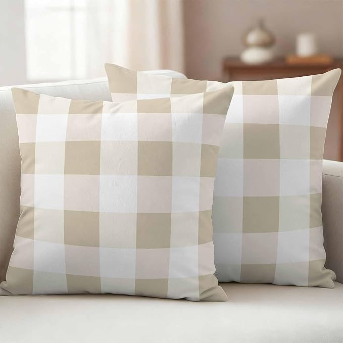 Buffalo Yellow Plaid Outdoor Waterproof Throw Pillow Covers Set of 2, 26"x26", Spring Simple Pattern Decorative Pillow Covers Outside Cushion Case for Patio Porch Garden