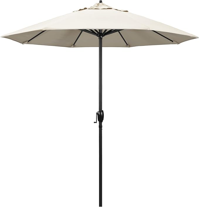 California Umbrella 7.5' Rd Aluminum Patio Umbrella, Crank Lift, Auto Tilt, Black Finish