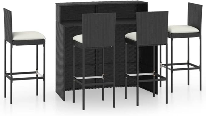 Patio Bar Set with Cushions,Garden Table and Chairs Sets,Garden Conversation Sets, Outdoor Patio Furniture,for Patio,Backyard,Garden,5 Piece Black
