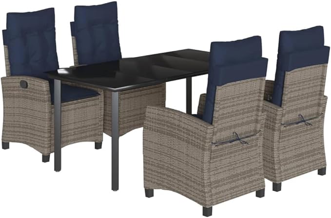 Backyard Furniture Patio Conversation Sets Outdoor Seating 5 Piece Patio Dining Set with Cushions Gray Poly Rattan Suitable for Gardens, Balconies, Decks