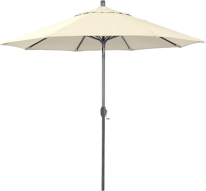 California Umbrella 12-Year-Non-Fading, 9Ft Premium Sunbrella Patio Umbrella, Hand-Crank, Button-Tilt, Gray Frame, Canvas Fabric