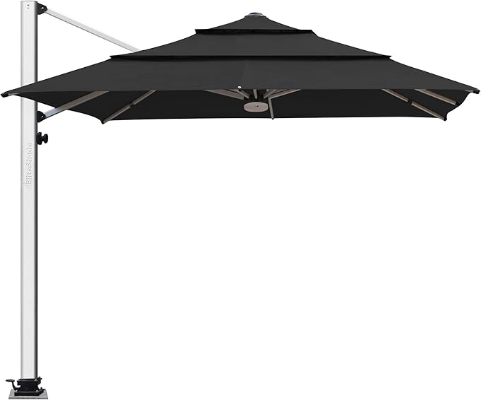 EliteShade USA APOLLO 3-Tier 10x10FT Full Aluminum Cantilever Patio Umbrella for Outdoor restaurant Garden Courtyard Deck Pool and Marketing with Light,Black