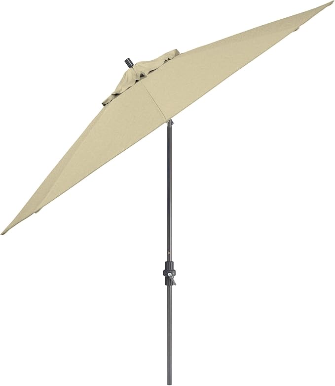 California Umbrella 11Ft Sunbrella Patio Umbrella, Fiberglass Ribs, Hand-Crank, Tilt-Collar, Gray Frame, Beige Fabric