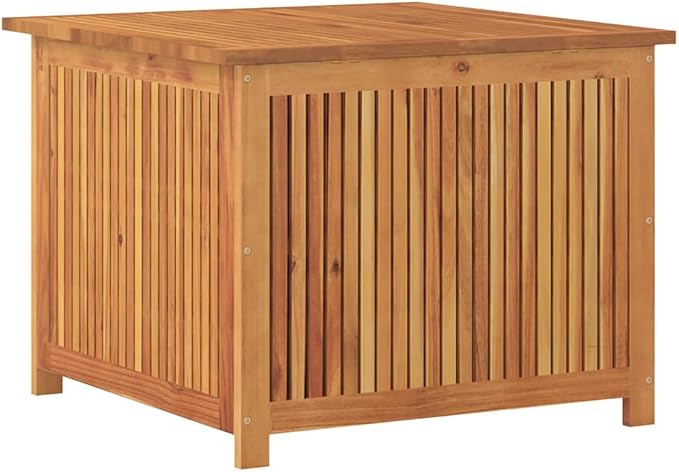 Patio Storage Box, Outdoor Deck Bin 29.5x29.5x22.8 inch, Solid Acacia Wood Container for Garden Cushions, Pillows, Tools, Brown