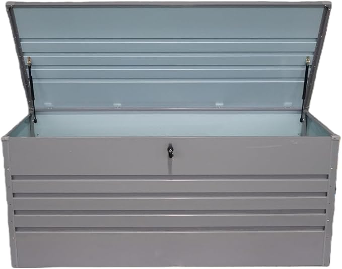 GOWE 260 Gallon Metal Outdoor Deck Box Waterproof, Extra Large Patio Storage Box with Lockable Storage Containers for Patio Furniture Cushions, Pool Accessories, Garden Tools Light Gray