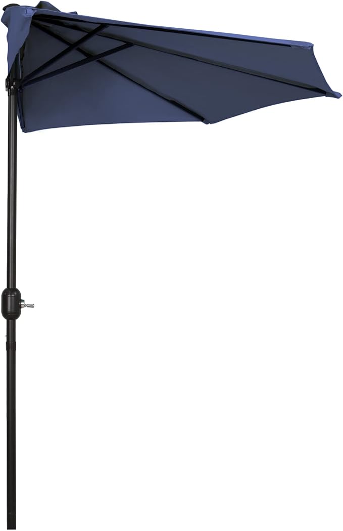 WO Home Furniture 9 ft Half Market Outdoor Umbrella With Sturdy Half Base included, Polyester Canopy, All Weather and UV Resistant for your Patio, Awning, Window, Garden, Balcony, Navy Blue