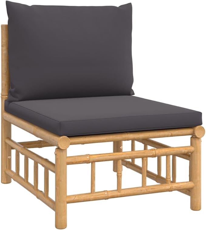6 Piece Patio Lounge Set with Dark Gray Cushions, Outdoor Dining Sets Patio Conversation Set Porch Furniture Set Sectional Sofa for Negotiation Area Piazza Poolside Garden Bamboo