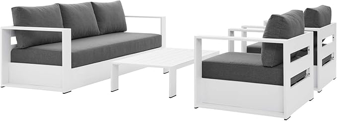 Modway Tahoe Aluminum 4-Piece Outdoor Patio Set in White Charcoal