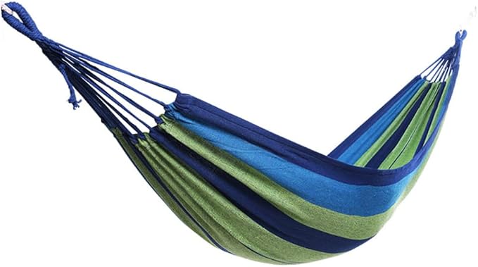 Double Camping Hammock Canvas Outdoor Portable Swing Hammock for Adults and Widened Thickened Blue Canvas for Travel and Patio Use