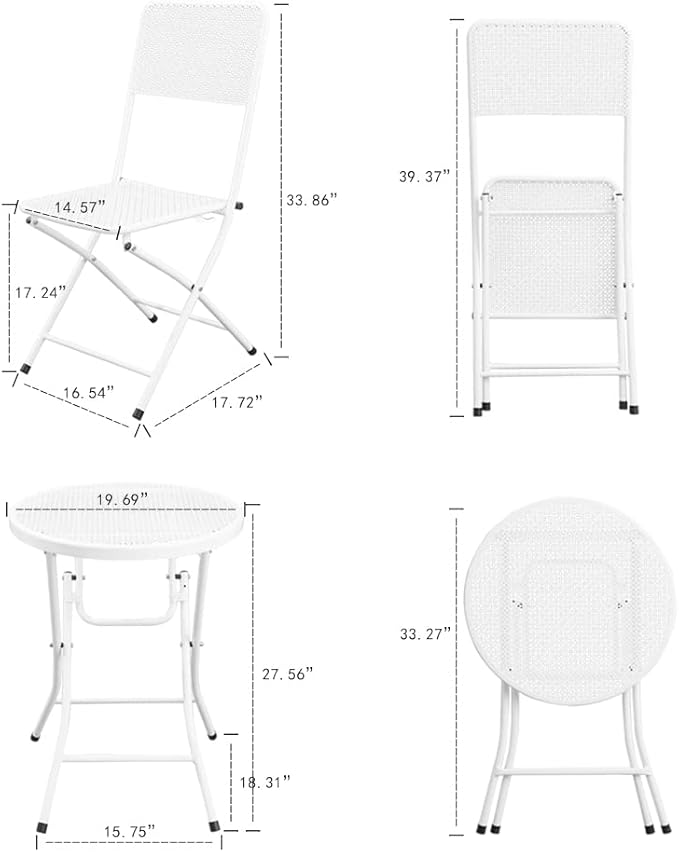 3-Piece Patio Bistro Set, Metal Folding Outdoor Patio Furniture Sets, Stainless Steel Patio Conversation Set with Folding Patio Round Table and Chairs for Yard, Garden or Balcony