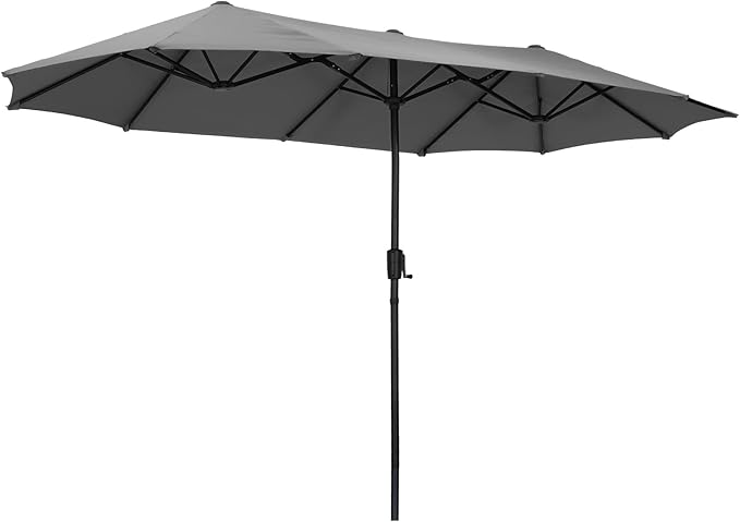 13 ft Patio Umbrella with Base, Large Rectangle Outdoor Umbrella with Matching Stand, Strap, Crank, Grey