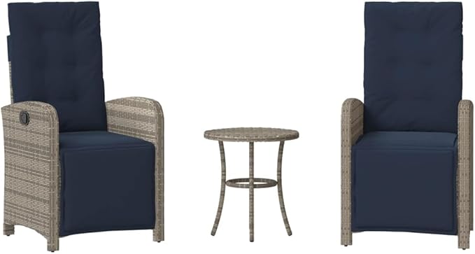 3 Piece Bistro Set with Cushions, Patio Conversation Set Porch Furniture Set Outdoor Sofa Set Front Porch Furniture for Poolside Garden Exhibition Negotiation Area Gray Poly Rattan