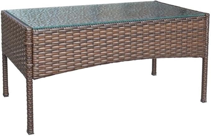 Jeco Conor 4PC Steel Esprsso Resin Wicker Patio Conversation Set with Tan Cushion