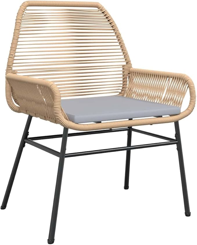 vidaXL 3-piece Poly Rattan Patio Dining Set with Cushions - Brown Seating, Black Glass Table, Perfect for Outdoor Garden Lawn Backyard Relaxation
