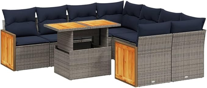 vidaXL Patio Sofa Set with Cushions 9 Piece, Outdoor Conversation Set, Sectional Sofa for Balcony Garden, Modern Style, Gray Poly Rattan
