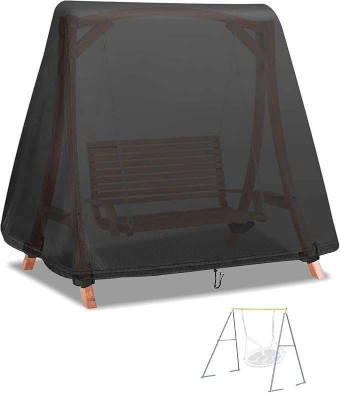 Outdoor Swing Cover,Waterproof Chair-Cover for Patio A Frame Swings,Windproof and Sun Protect Porch Swing-Stand Covers with Drawstring and Buckles (84" Lx63 Wx70 H)