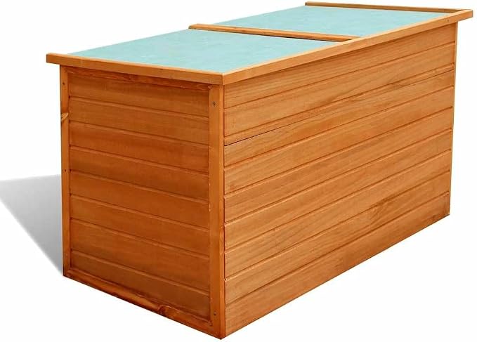Fir Wood Outdoor Storage Box Brown Large Deck Box with Roof for Garden Patio Furniture 49.6 Inch Rectangular Wooden Storage Container