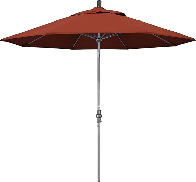 California Umbrella 9' Rd. Crank Lift, Collar Tilt, Aluminum Pole, Fiberglass Rib Patio Umbrella, Hammertone Grey Finish, Sunbrella Terracotta