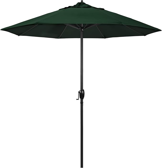 California Umbrella 7.5' Rd Aluminum Patio Umbrella, Crank Lift, Auto Tilt, Black Finish