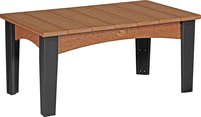 LuxCraft Island Coffee Table – HDPE Poly Lumber Outdoor Patio Table, Weather-Resistant Coastal Style, Low-Maintenance Durable Design (Antique Mahogany & Black)