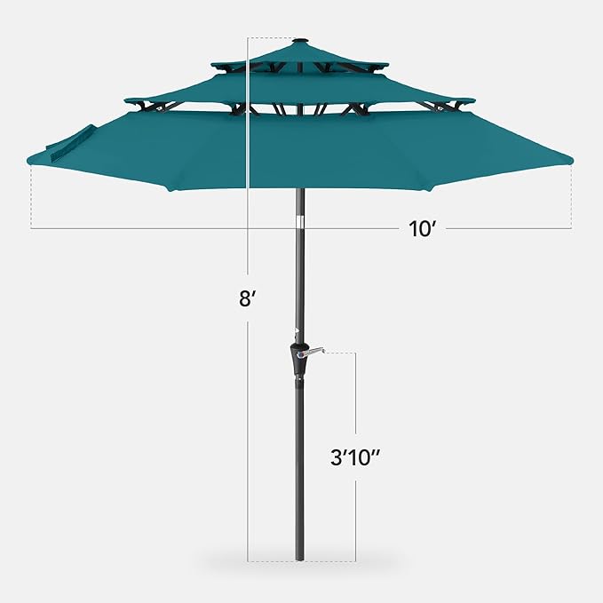 Best Choice Products 10ft 3-Tier Market Patio Umbrella, Outdoor Sun Shade with Tilt, Crank Lift, 8 Ribs for Backyard, Deck, Poolside