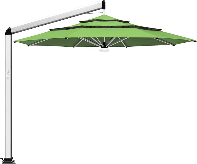 EliteShade USA Atlas 3-Tier 11FT Full Aluminum Cantilever Patio Umbrella for Outdoor Restaurant Garden Courtyard Deck Pool and Marketing with Light (No battery), Macaw Green