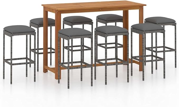 Patio Bar Set with Cushions,Patio Lounge Set,Conversation Sets,Outdoor Garden Table and Chairs Sets,Outdoor Patio Furniture,for Patio,Backyard,Garden,9 Piece Gray