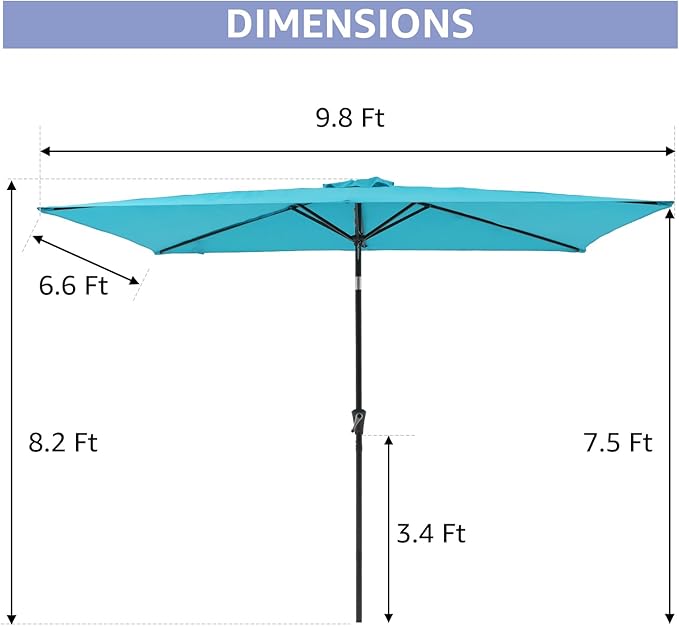 COBANA 6.6 x 9.8ft Rectangular Patio Umbrella, Outdoor Table Market Umbrella with Push Button Tilt/Crank,Patio Umbrella Rectangular for Backyard, Garden