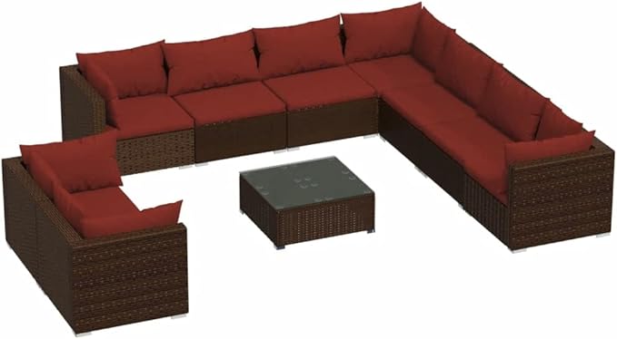Patio Lounge Set with Cushions,Conversation Patio Furniture Porch Furniture Sets Garden Furniture Suitable for Patio, Deck, Front Porch, Poolside or Balcony Brown Poly Rattan