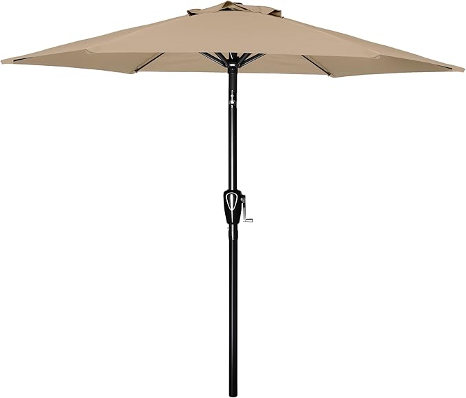 Simple Deluxe 7.5ft Patio Umbrella Outdoor Table Market Yard Umbrella with Push Button Tilt/Crank, 6 Sturdy Ribs for Garden, Deck, Backyard, Pool, Tan