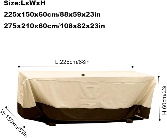 Patio Table Chair Set Cover with Umbrella Hole Water-Resistant Outdoor Furniture Cover Rectangular / Oval Veranda Garden Table Covers (108x82x23in)