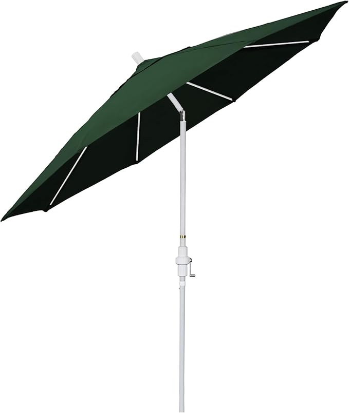 California Umbrella 11Ft Fiberglass Rib Patio Umbrella, Hand-Crank, Tilt-Collar, White Frame, Solution Dyed Hunter Green Fabric