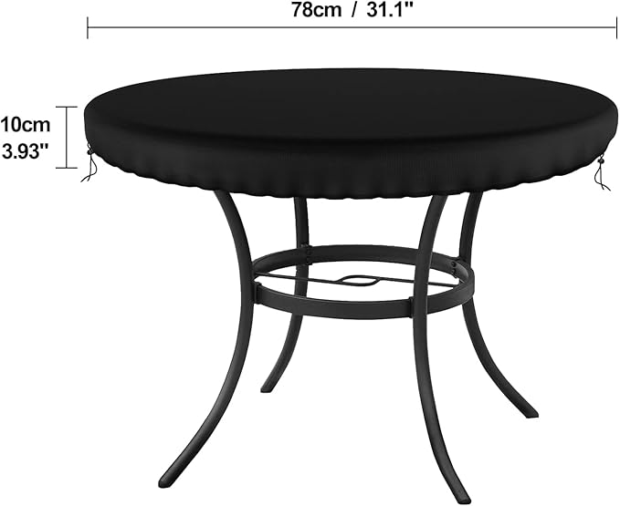 Demao Outdoor Patio Furniture Covers, Round Table Cover,Waterproof UV Resistant Anti-Fading Cover for Outdoor Furniture Round Table, Black, 31 inch Diameter