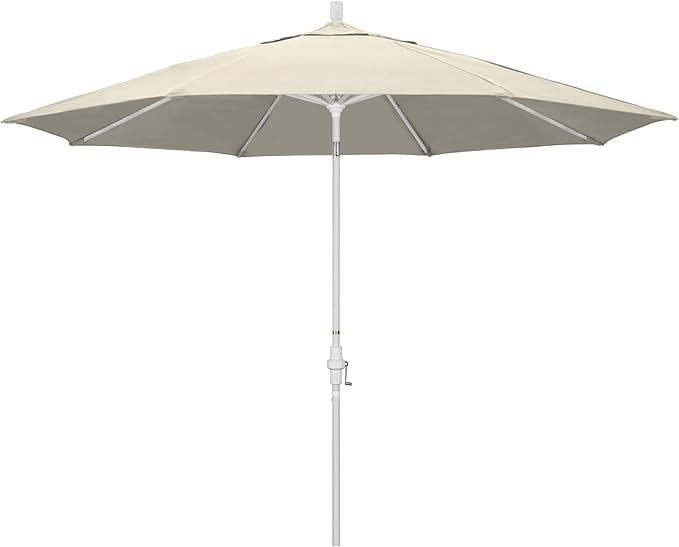 California Umbrella 11Ft Premium Patio Umbrella, Hand-Crank, Tilt-Collar, White Frame, Solution Dyed Beige Fabric